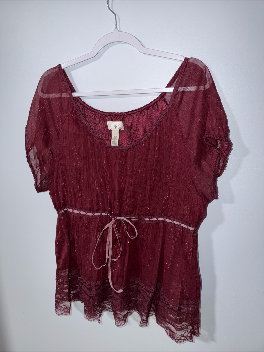Y2K Maroon Peasant Style Babydoll Blouse